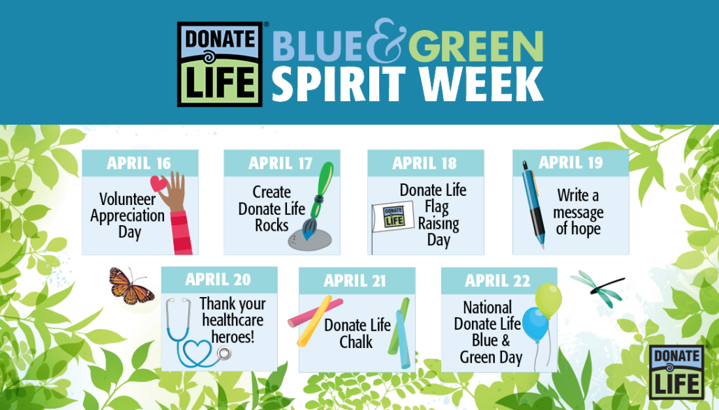 Graphically designed image promoting Blue and Green Spirit Week.