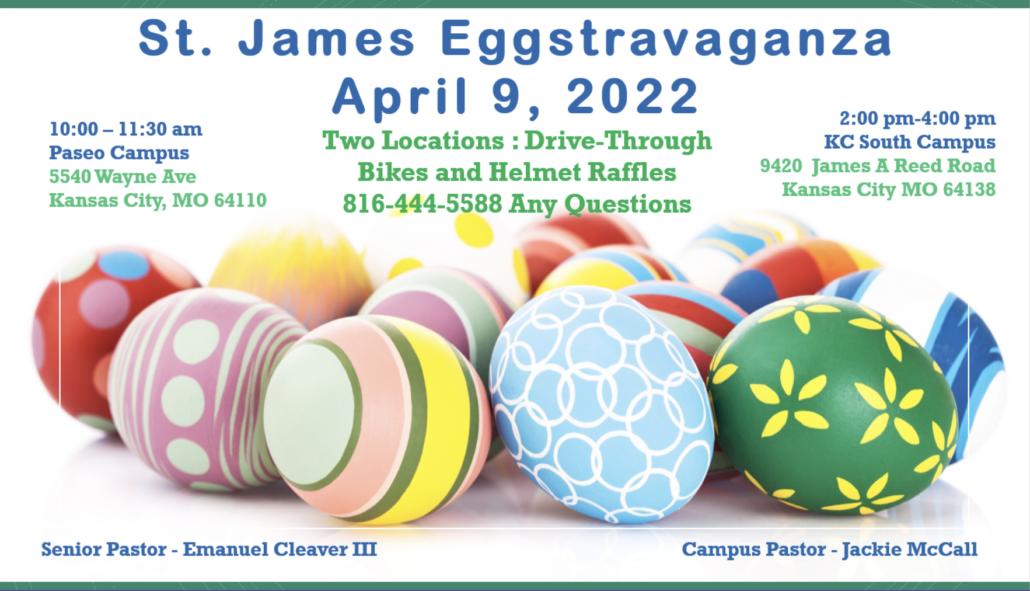 St. James graphic promoting Easter drive-thru event.