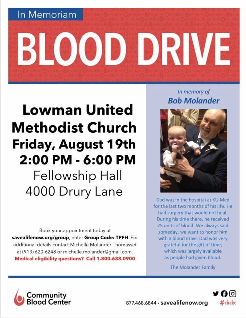 Promotional Flier for Blood Drive in Memory of Bob Molander