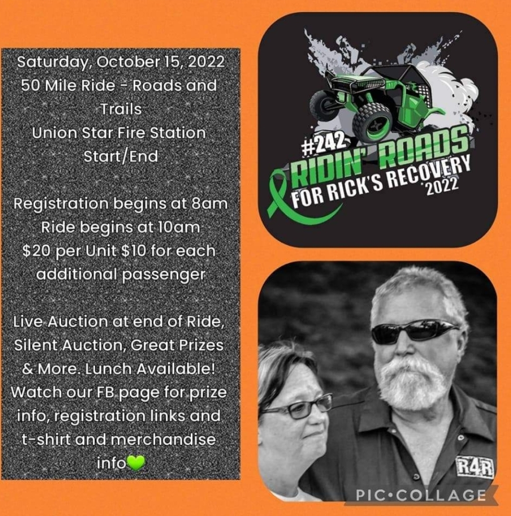 Flier image for Riding Roads for Rick's Recovery event.