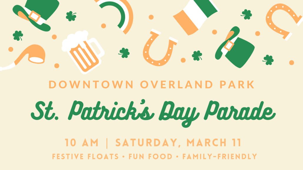 Graphically designed image to promote the Downtown Overland Park, Kansas, St. Patrick's Day Parade.