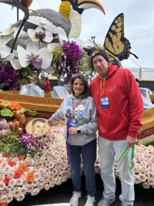 Linda and Donnavon Isaac at 2026 Rose Bowl Parade Float for their son Chad Stacy. 