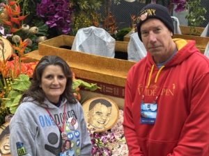 Linda and Donnavon Isaac at 2026 Rose Bowl Parade Float for their son Chad Stacy. 